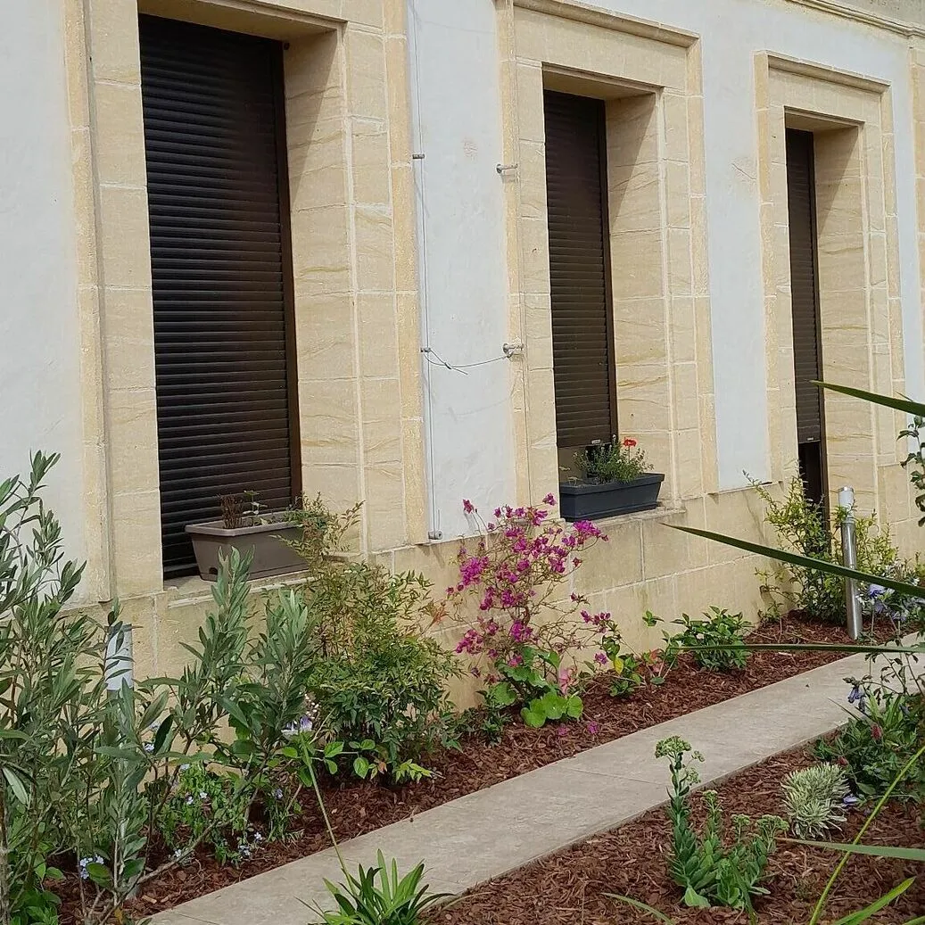 Photo du jardin à l'entrée de la maison avec diverses plantes.