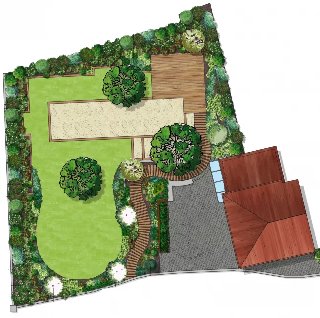 Plan d'amnagement d'un jardin champtre avec boulodrome
